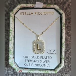 Stella Picciotto Letter "L" 14k Gold Plated Sterling Silver Cubic ZirconNecklace